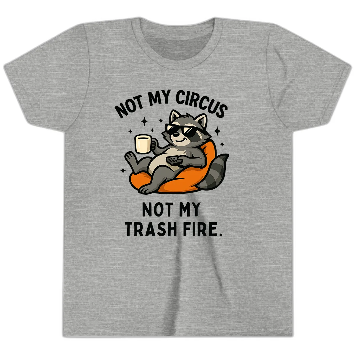 Not My Circus Trash Fire Raccoon Youth T-Shirt in Athletic Heather