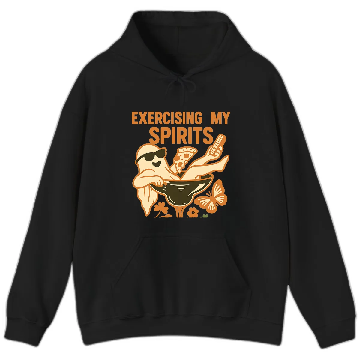 Exercising My Spirits Ghost Design Hoodie in Black
