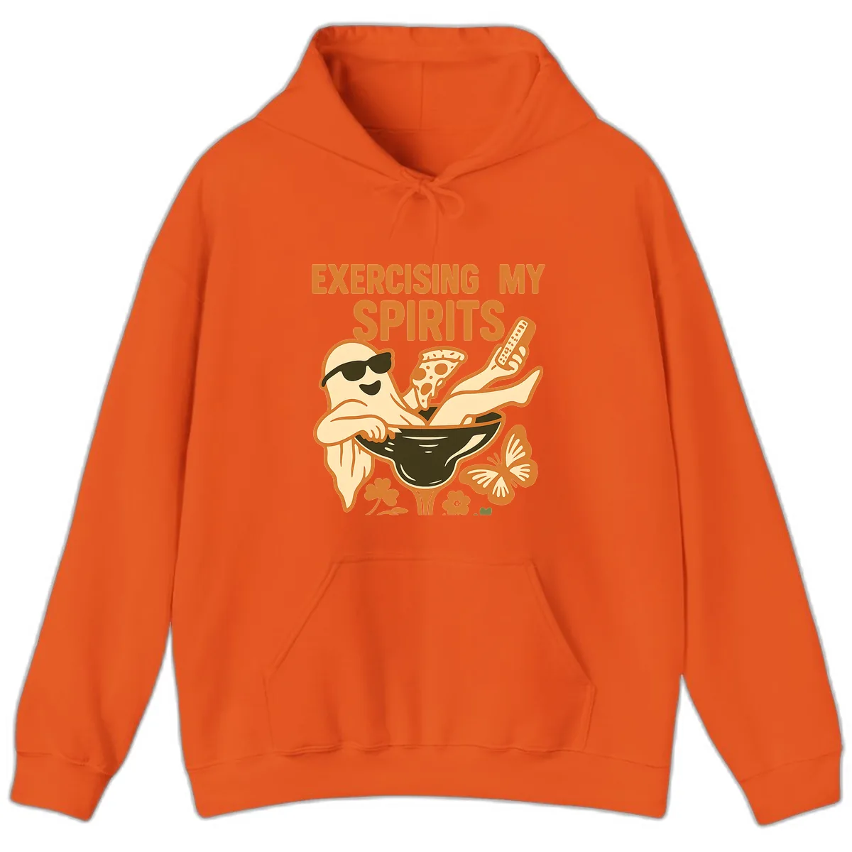 Exercising My Spirits Ghost Design Hoodie in Orange