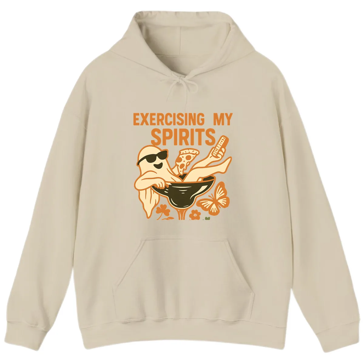 Exercising My Spirits Ghost Design Hoodie in Sand