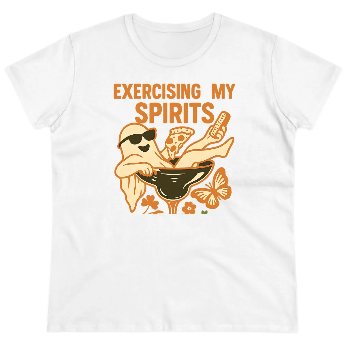 Exercising My Spirits Ghost Design Ladies Tee in White