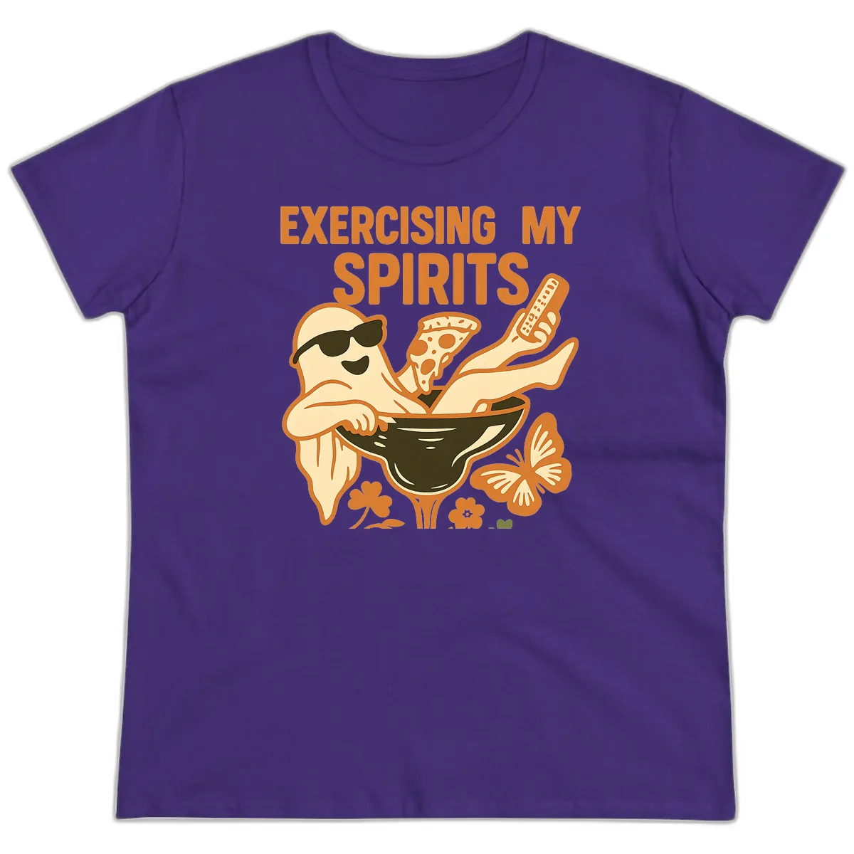Exercising My Spirits Ghost Design Ladies Tee in Purple