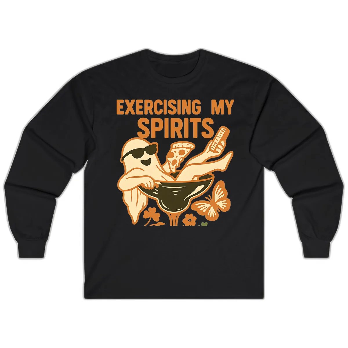 Exercising My Spirits Ghost Design Long Sleeve in Black