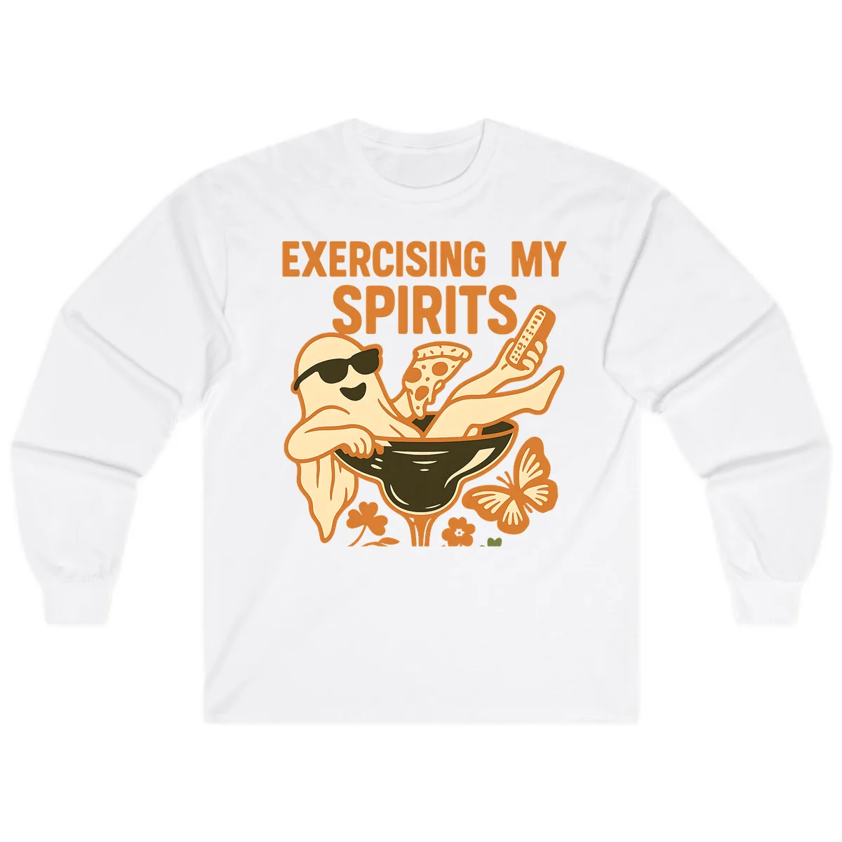 Exercising My Spirits Ghost Design Long Sleeve in White