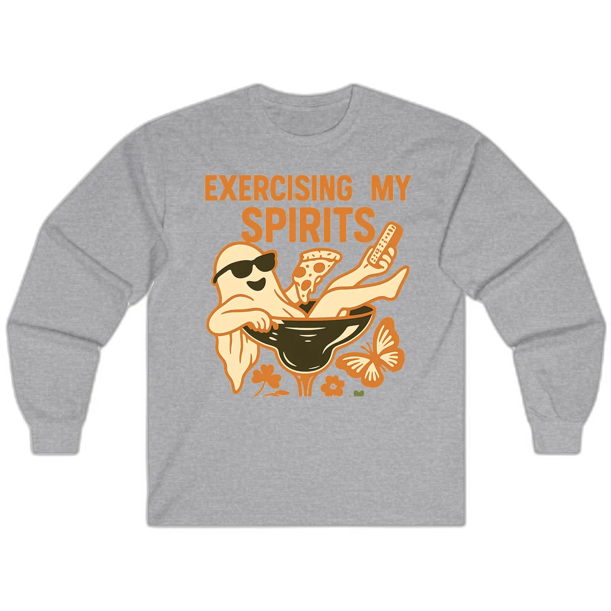 Exercising My Spirits Ghost Design Long Sleeve in Sport Grey