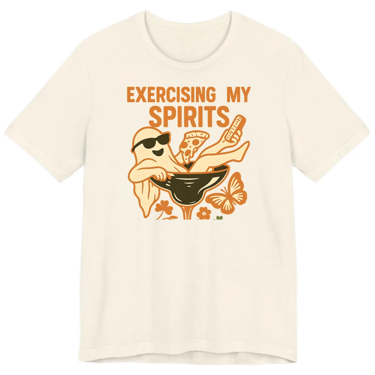 Exercising My Spirits Ghost Design Premium T-Shirt in Natural