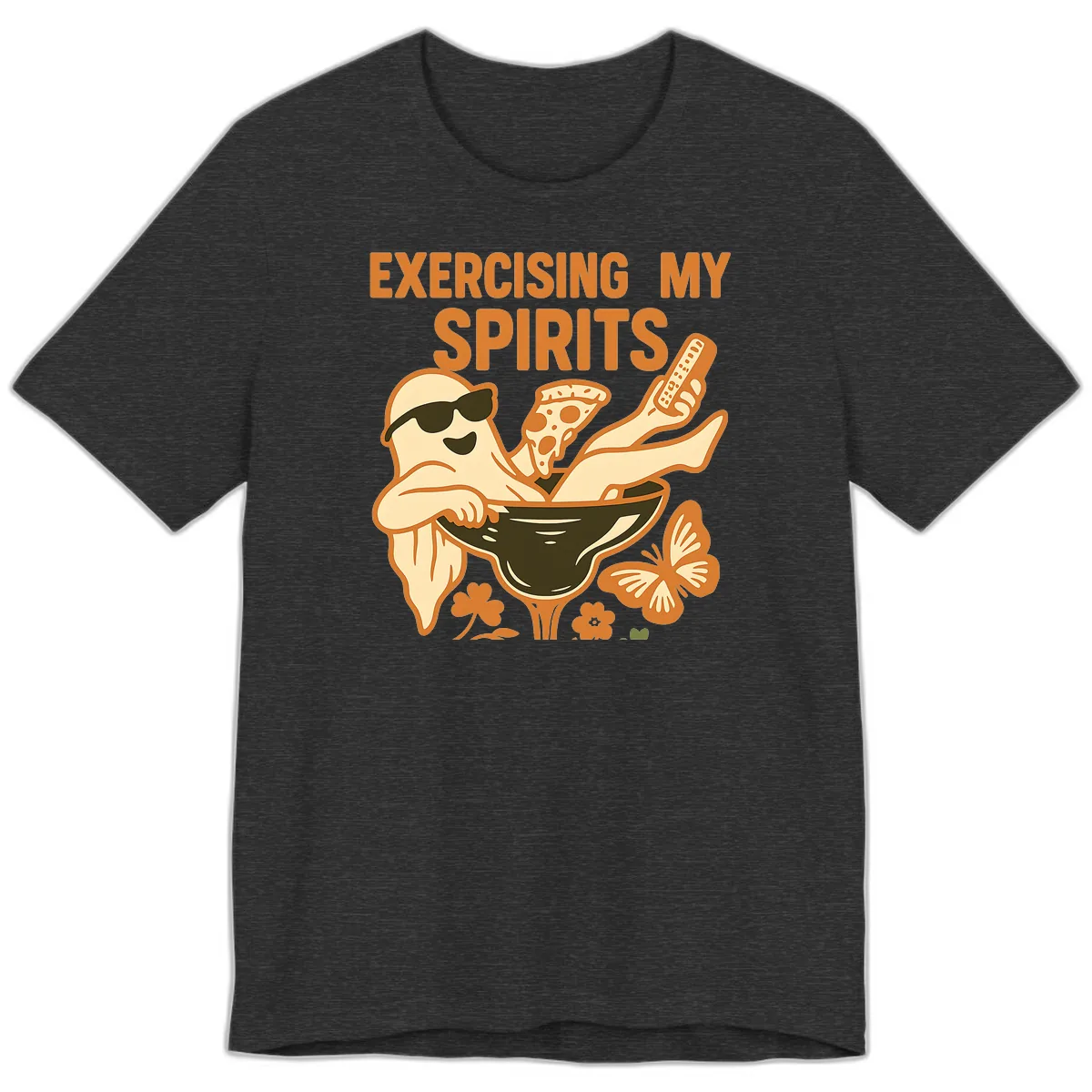 Exercising My Spirits Ghost Design Premium T-Shirt in Dark Grey Heather