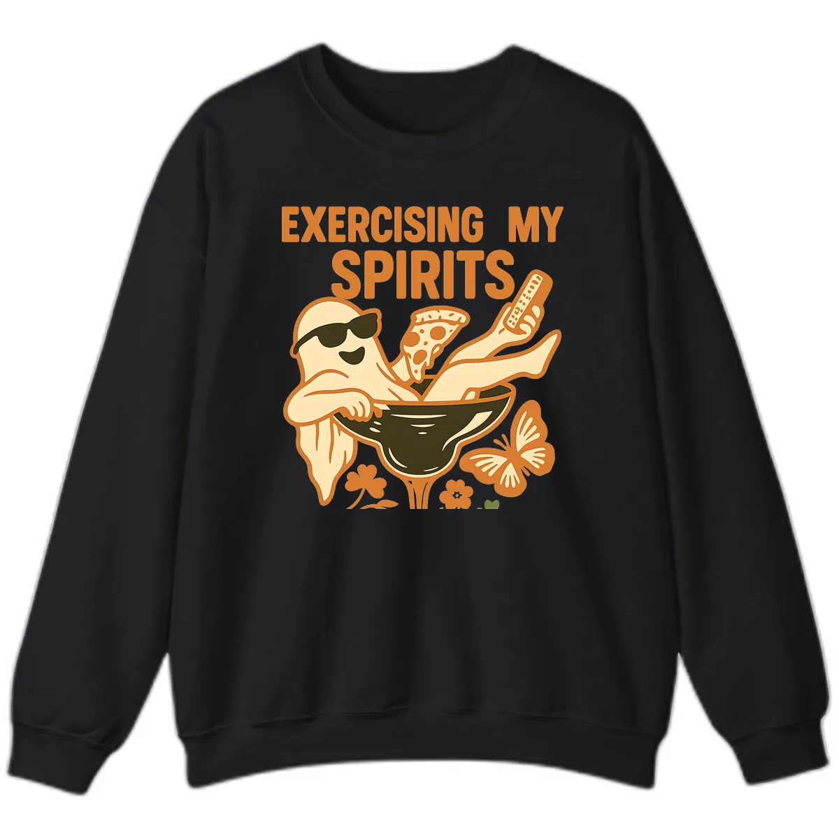 Exercising My Spirits Ghost Design Sweatshirt in Black