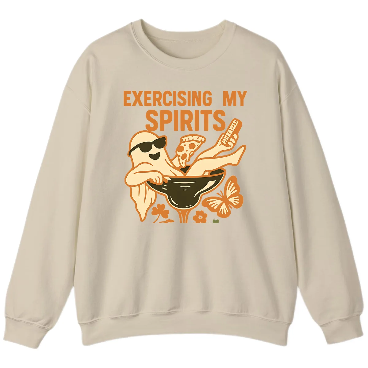 Exercising My Spirits Ghost Design Sweatshirt in Sand