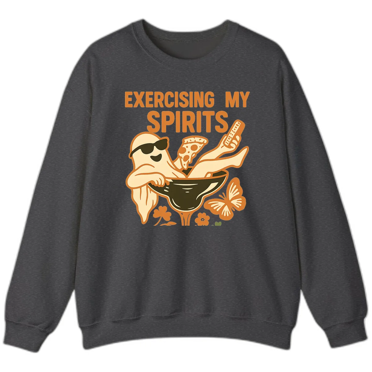 Exercising My Spirits Ghost Design Sweatshirt in Dark Heather