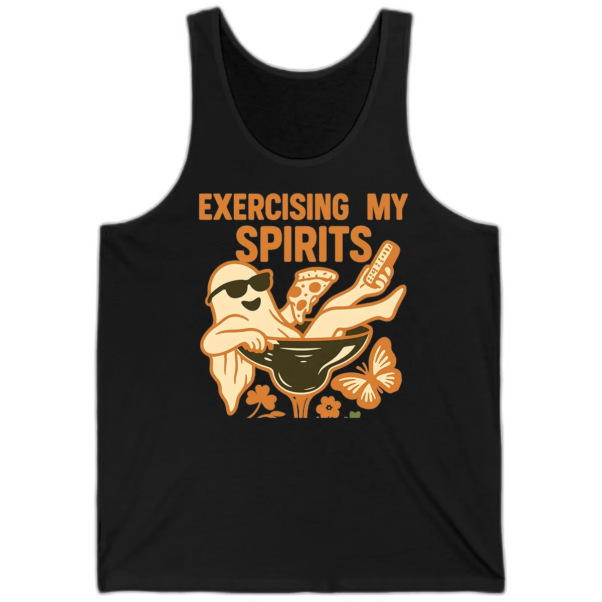Exercising My Spirits Ghost Design Tank in Black