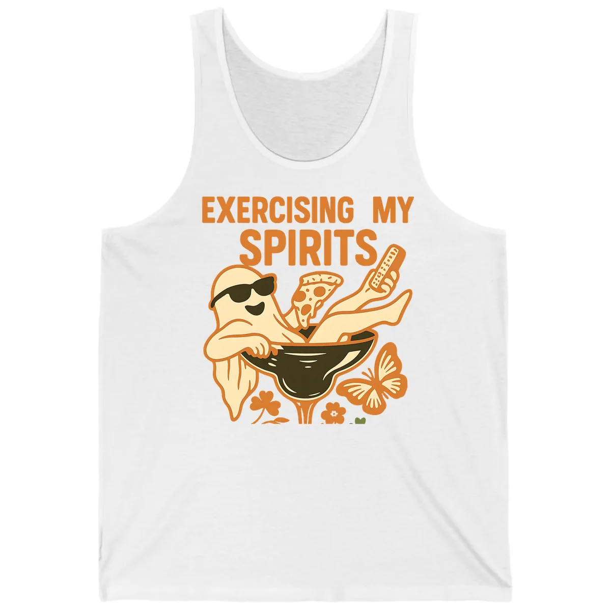 Exercising My Spirits Ghost Design Tank in White