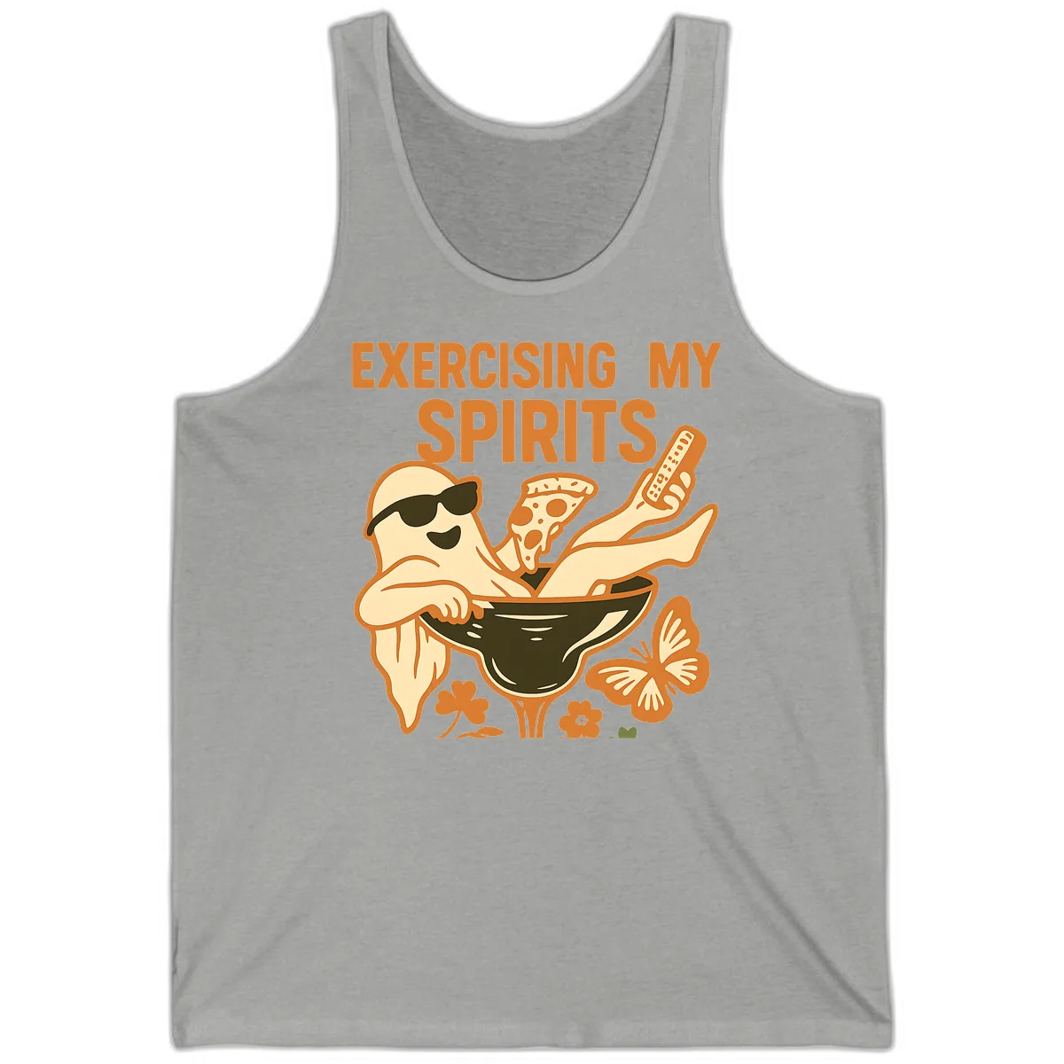 Exercising My Spirits Ghost Design Tank in Athletic Heather