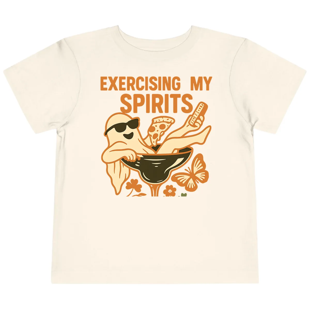 Exercising My Spirits Ghost Design Toddler T-Shirt in Natural