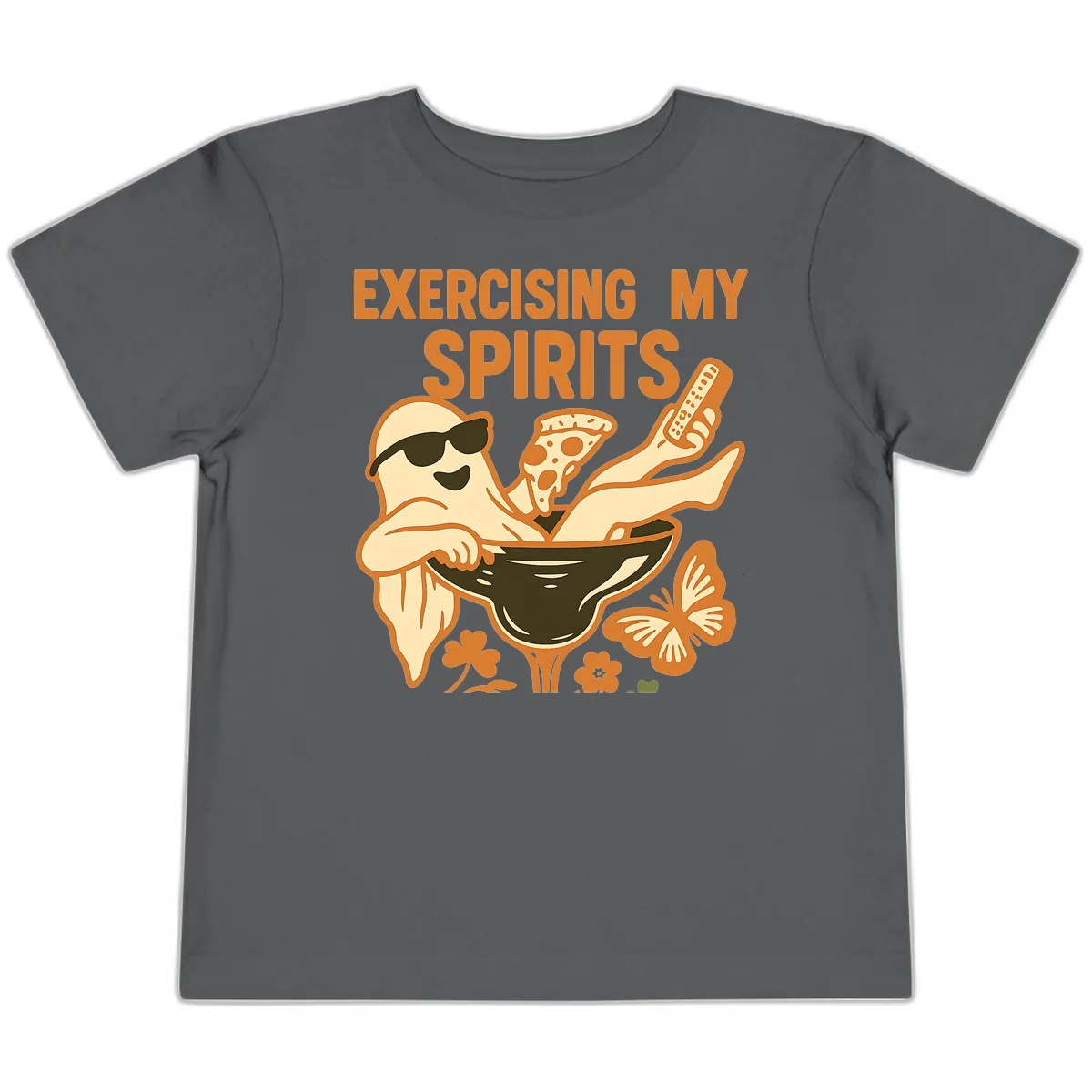 Exercising My Spirits Ghost Design Toddler T-Shirt in Asphalt