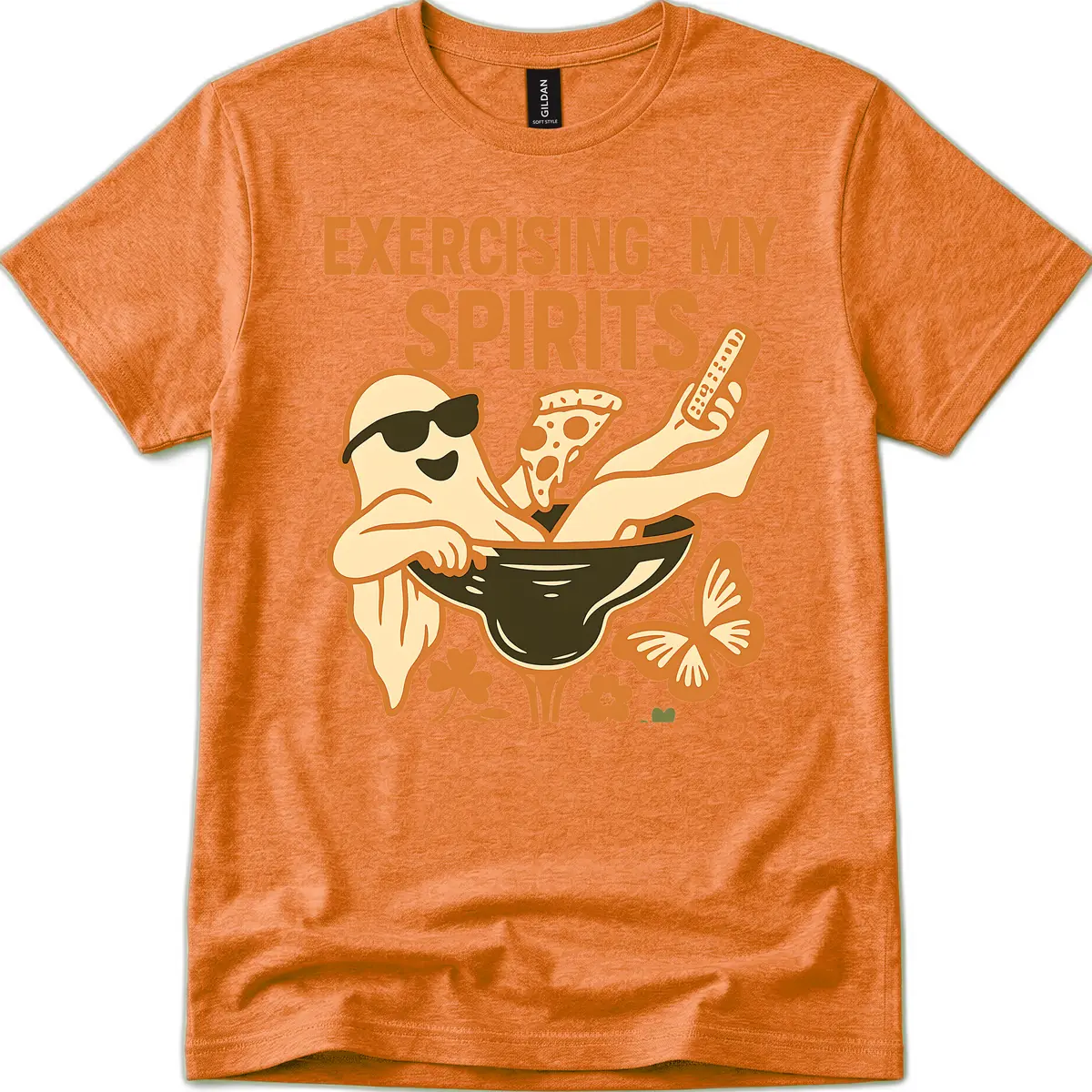 Exercising My Spirits Ghost Design T-Shirt in Heather Orange