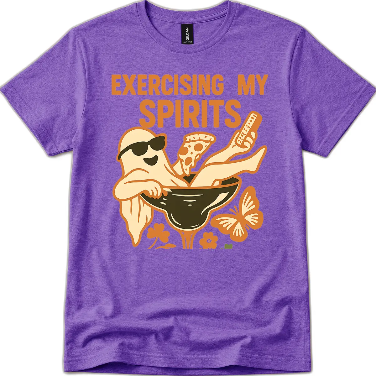 Exercising My Spirits Ghost Design T-Shirt in Heather Purple