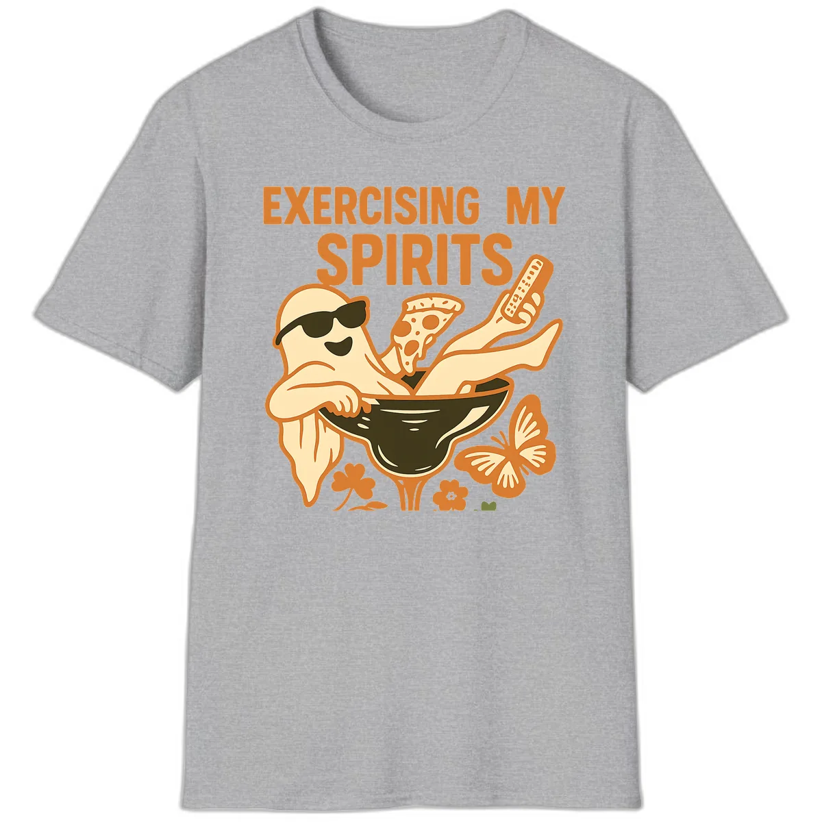 Exercising My Spirits Ghost Design T-Shirt in Sport Grey
