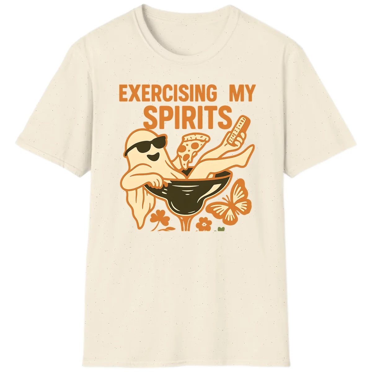 Exercising My Spirits Ghost Design T-Shirt in Natural