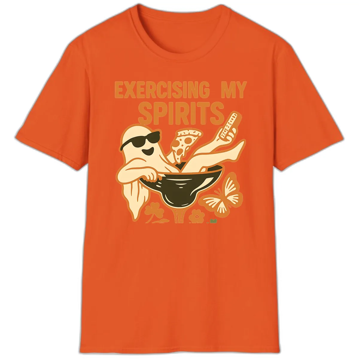 Exercising My Spirits Ghost Design T-Shirt in Orange
