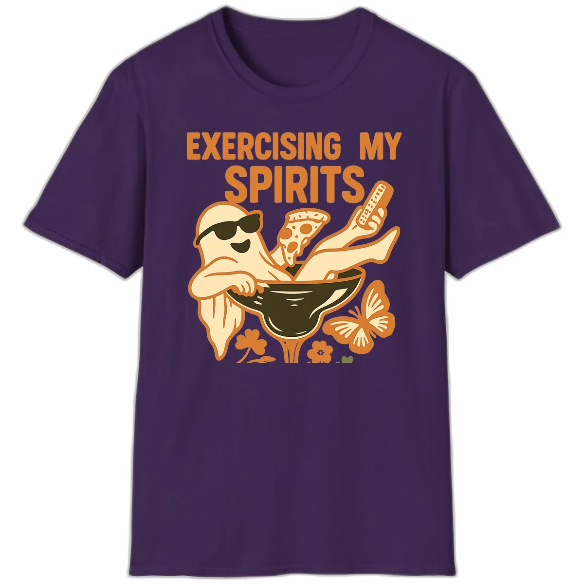 Exercising My Spirits Ghost Design T-Shirt in Purple