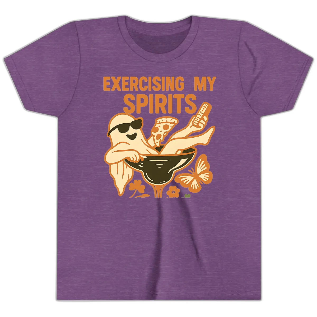 Exercising My Spirits Ghost Design Youth T-Shirt in Heather Team Purple