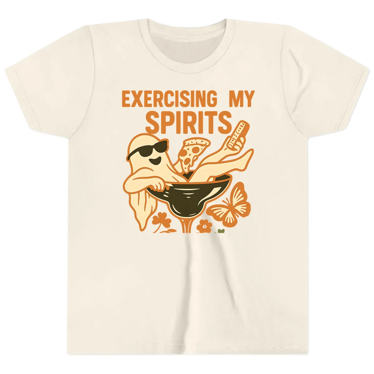 Exercising My Spirits Ghost Design Youth T-Shirt in Natural
