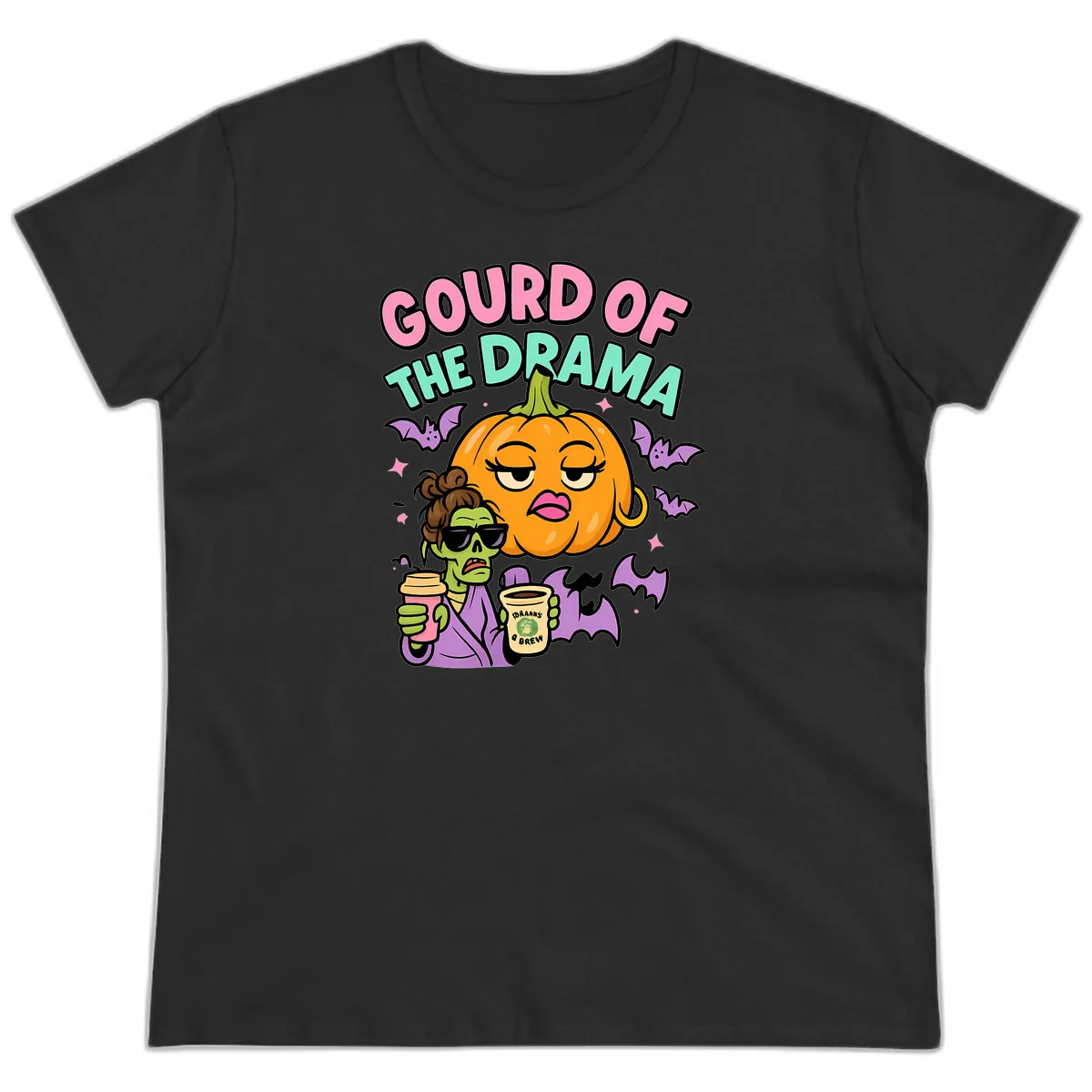 Gourd of the Drama Halloween Ladies Tee in Black