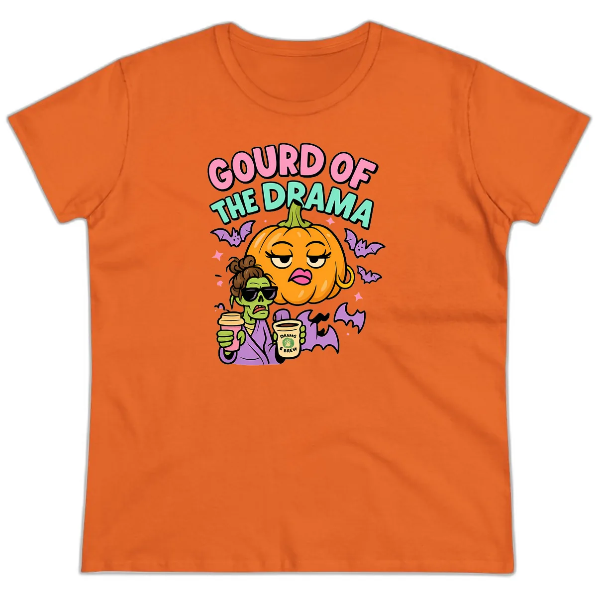 Gourd of the Drama Halloween Ladies Tee in Orange