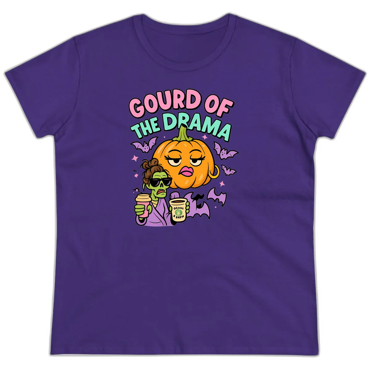 Gourd of the Drama Halloween Ladies Tee in Purple