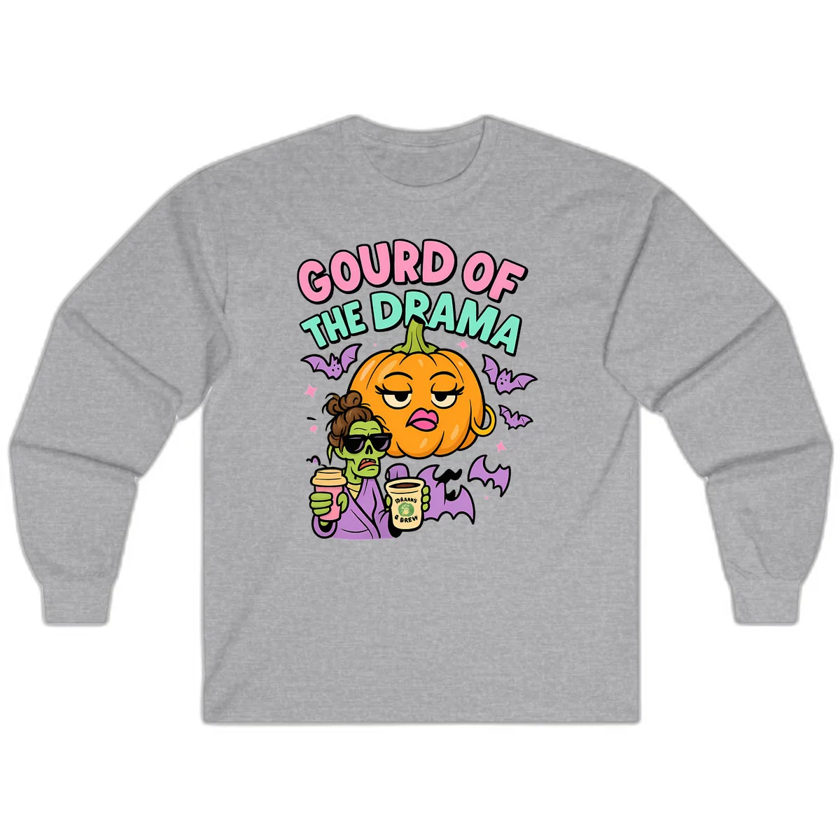 Gourd of the Drama Halloween Long Sleeve in Sport Grey
