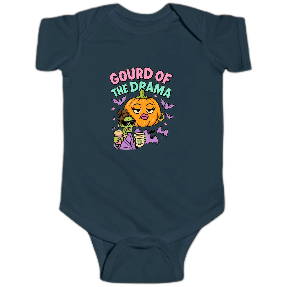 Gourd of the Drama Halloween Baby Onesie in Navy