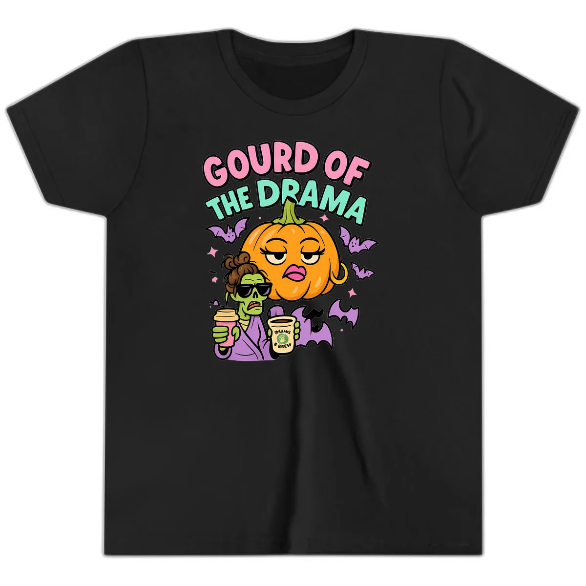 Gourd of the Drama Halloween Youth T-Shirt in Black