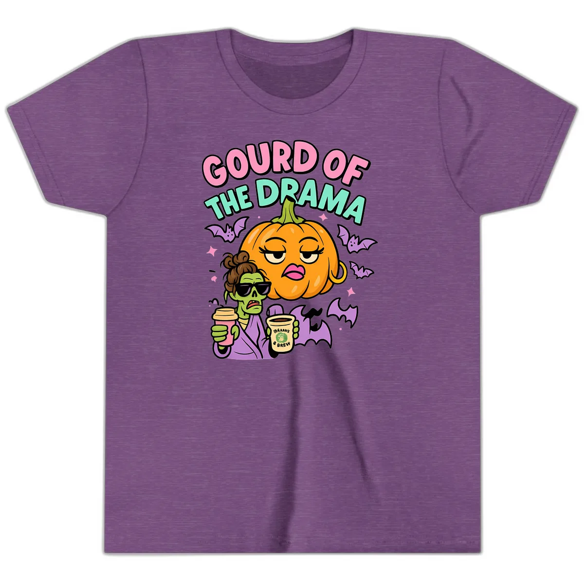 Gourd of the Drama Halloween Youth T-Shirt in Heather Team Purple
