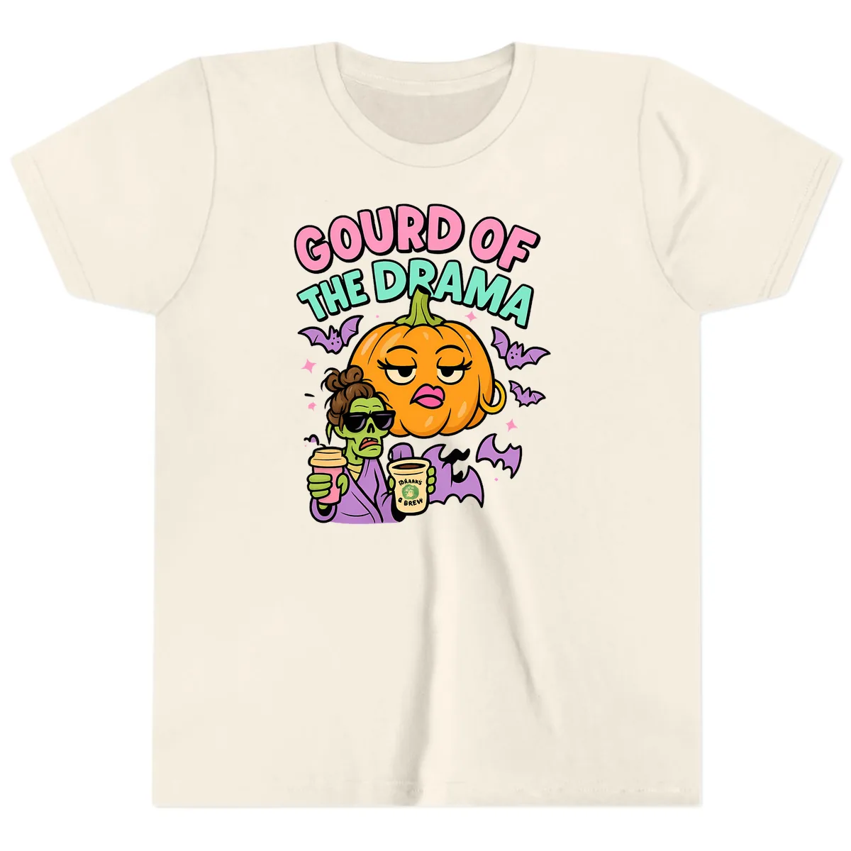 Gourd of the Drama Halloween Youth T-Shirt in Natural