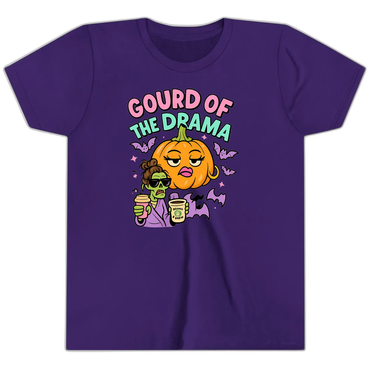 Gourd of the Drama Halloween Youth T-Shirt in Team Purple