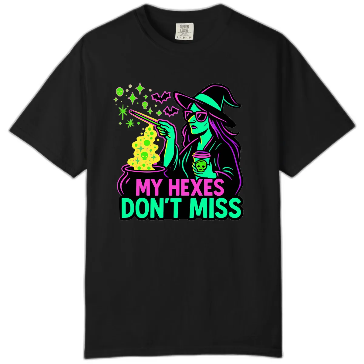 My Hexes Don't Miss Witch Coffee Comfort Color in Black