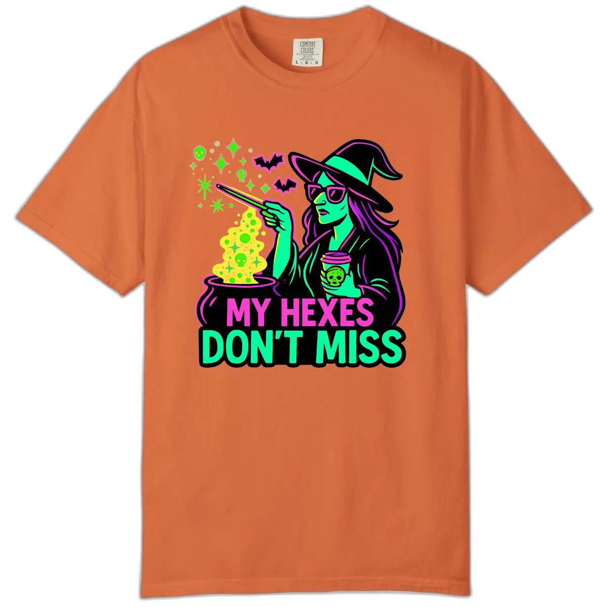My Hexes Don't Miss Witch Coffee Comfort Color in Burnt Orange