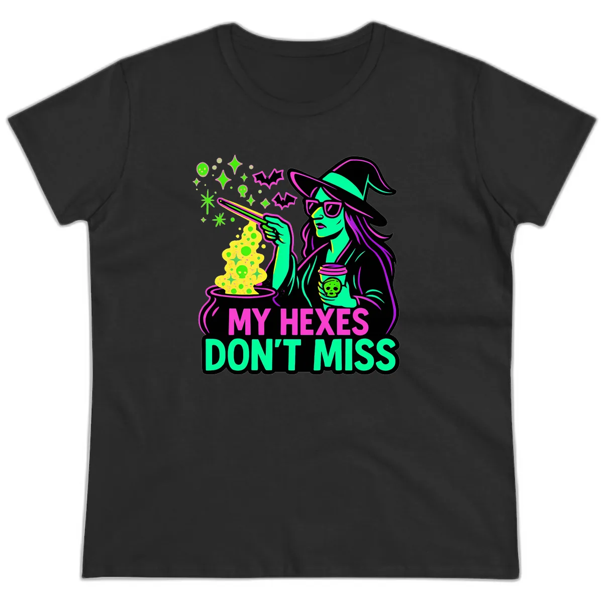 My Hexes Don't Miss Witch Coffee Ladies Tee in Black