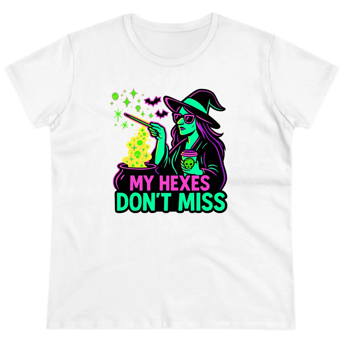 My Hexes Don't Miss Witch Coffee Ladies Tee in White