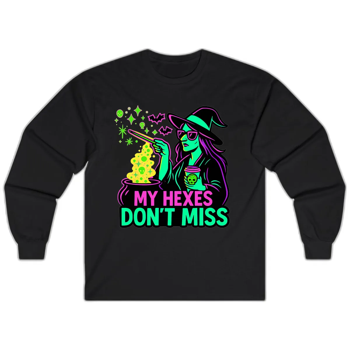 My Hexes Don't Miss Witch Coffee Long Sleeve in Black