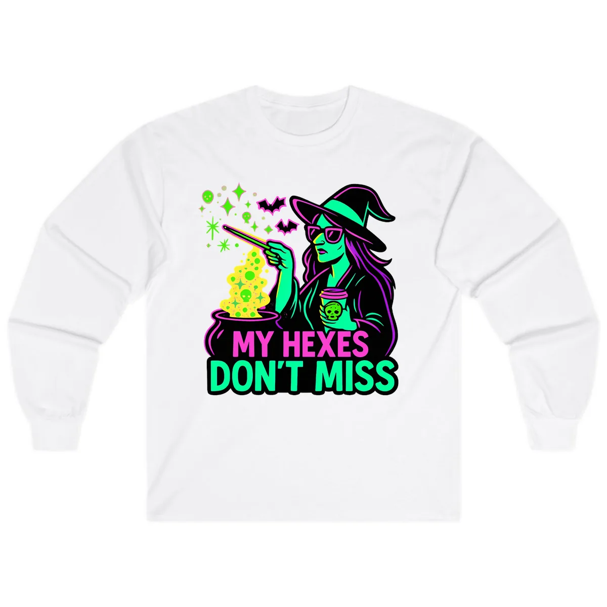 My Hexes Don't Miss Witch Coffee Long Sleeve in White
