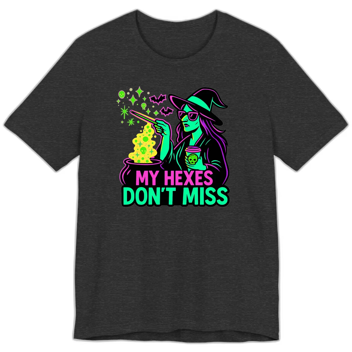 My Hexes Don't Miss Witch Coffee Premium T-Shirt in Dark Grey Heather