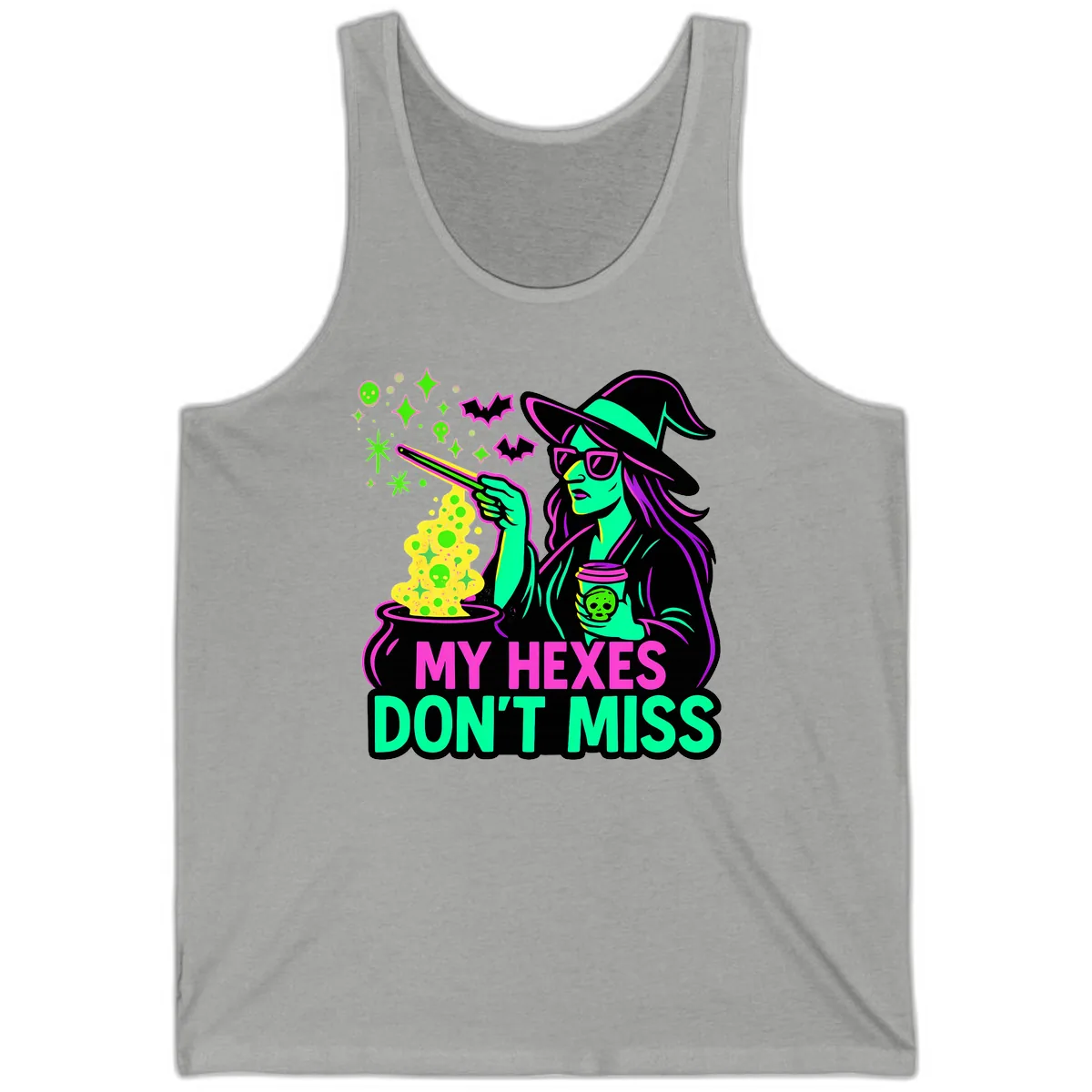 My Hexes Don't Miss Witch Coffee Tank in Athletic Heather