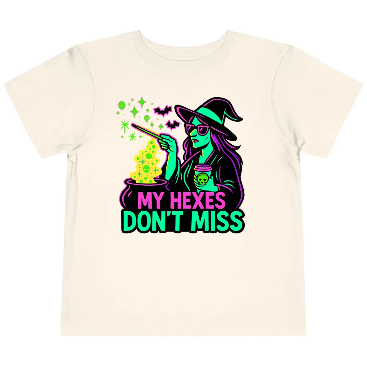 My Hexes Don't Miss Witch Coffee Toddler T-Shirt in Natural