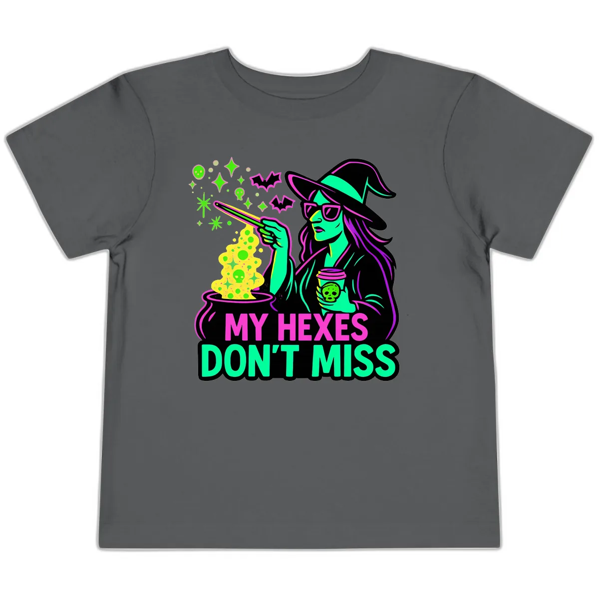 My Hexes Don't Miss Witch Coffee Toddler T-Shirt in Asphalt