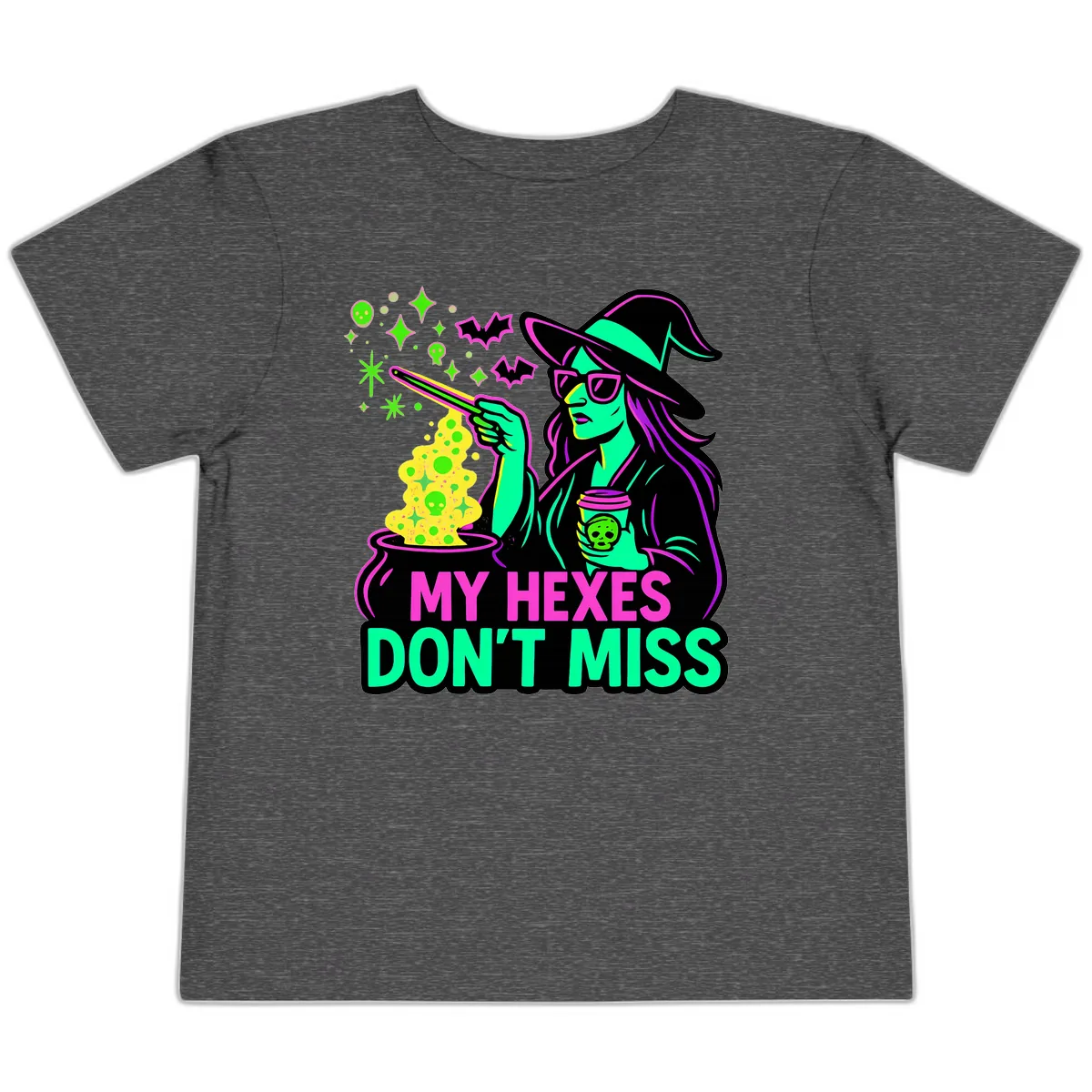 My Hexes Don't Miss Witch Coffee Toddler T-Shirt in Dark Heather Grey