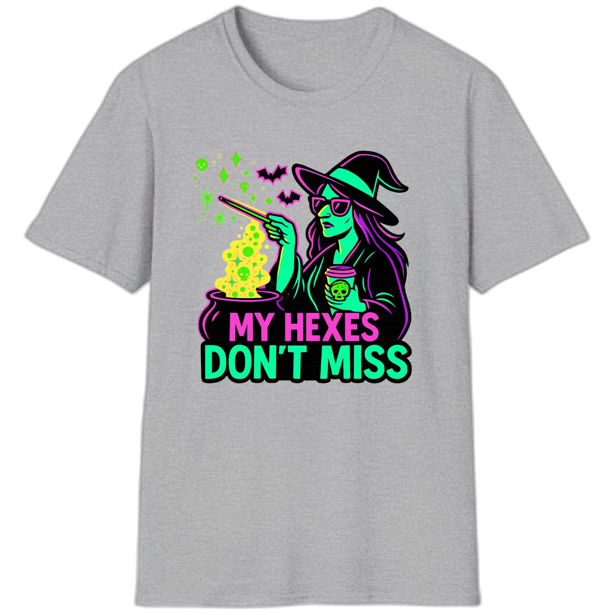 My Hexes Don't Miss Witch Coffee T-Shirt in Sport Grey