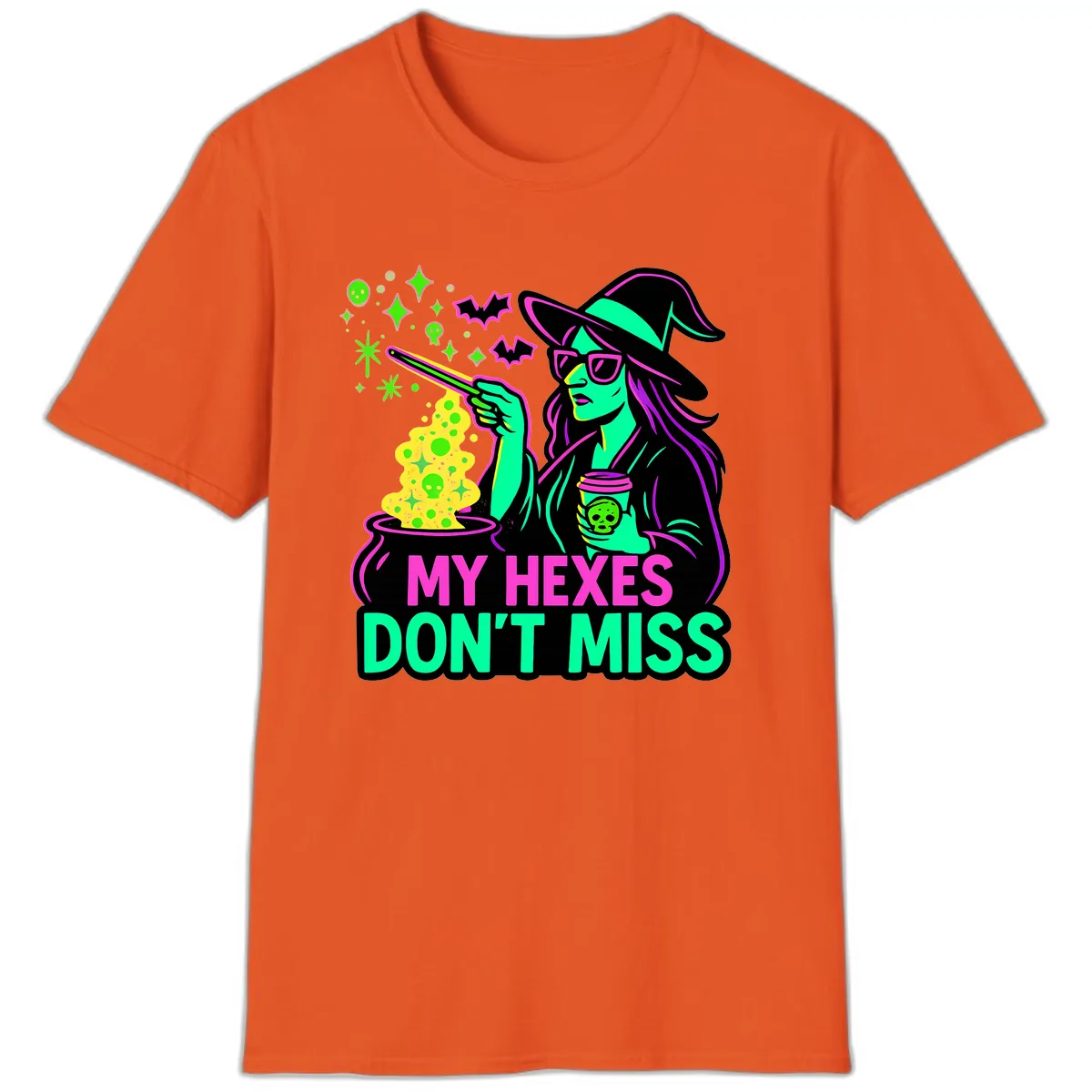 My Hexes Don't Miss Witch Coffee T-Shirt in Orange