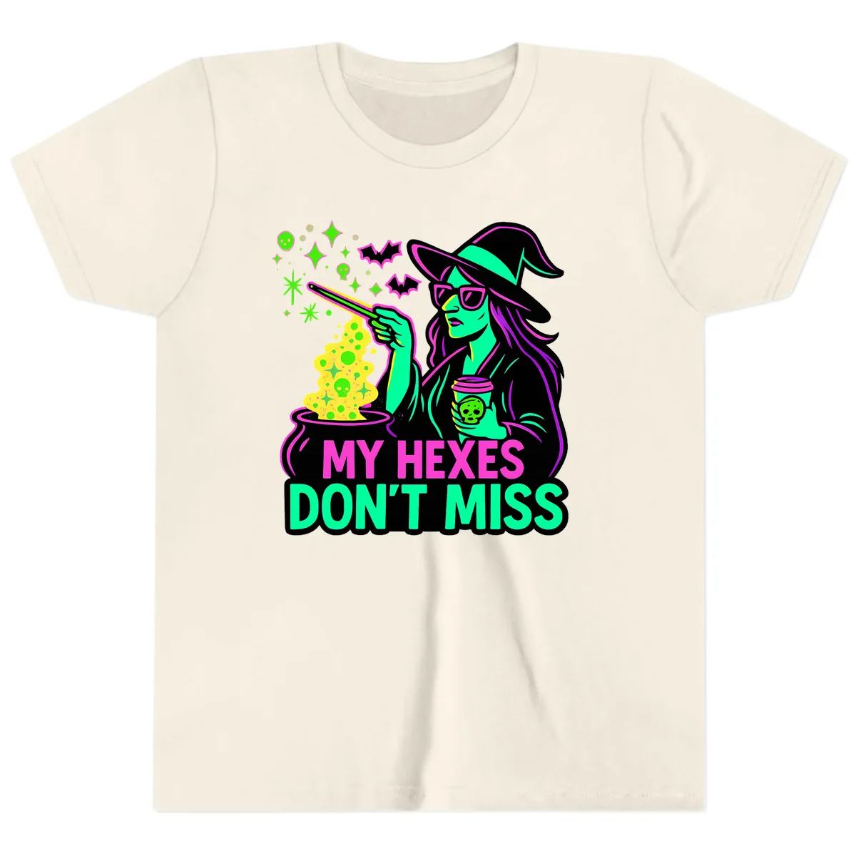 My Hexes Don't Miss Witch Coffee Youth T-Shirt in Natural